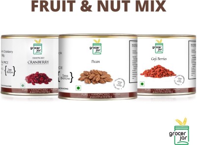 GROCERJAR DRY GOJI BERRY||DRY CRANBERRY||PECAN NUTS Pecans, Cranberries, Goji Berries(3 x 200 g)