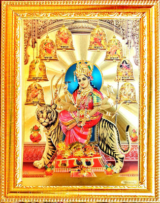 SUNINOW Nav Durga Maa God Photo with Frame for Pooja Religious Frame