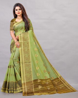 VAHIN FASHION Self Design Maheshwari Cotton Linen Saree(Green)