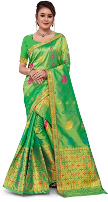 Skiran's Woven Mekhela Chador Silk Blend Saree(Light Green)