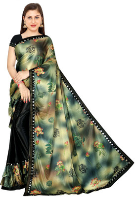 GRIFEZ Digital Print Bollywood Lycra Blend Saree(Black)