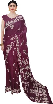 Pinkcity Trade World Printed, Color Block, Blocked Printed Hand Batik Pure Cotton Saree(Maroon)