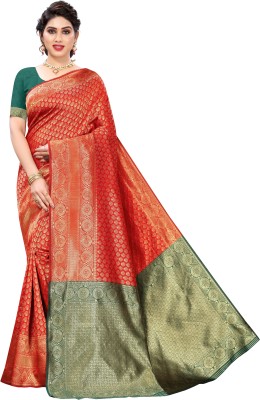 Pisara Woven Banarasi Cotton Silk Saree(Red)