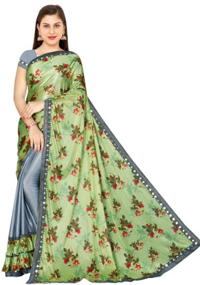 GRIFEZ Digital Print Bollywood Lycra Blend Saree(Grey)