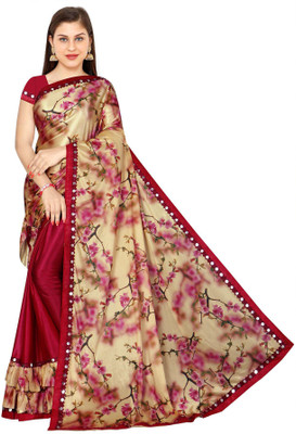 GRIFEZ Digital Print Bollywood Lycra Blend Saree(Red)