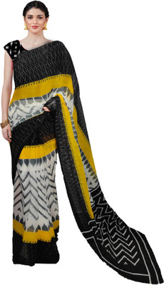 NIKHILAM Printed Ikkat Pure Cotton Saree(White)