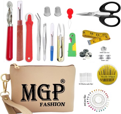 MGP FASHION Kit for Home,Traveling,Tailoring,Fashion Designer,Boutique,Daily Needs Basic Purpose Tailoring Tools Combo Cutter, Tracing Wheel,Seam Ripper,Overlook Machine Tweezers, Thimmble , Measuring Tape, Threader, Multiple Accesories, Needle, Tweezer, Scissor,Measuring Tape, HA 18 Machine needle 