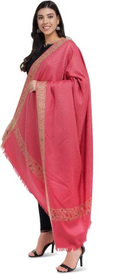 Royal Kashmir Wool Self Design, Solid Women Shawl(Pink)