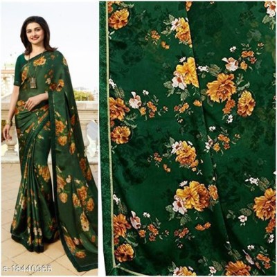 VIRHAN Embellished, Digital Print, Printed Bollywood Georgette, Chiffon Saree(Green)