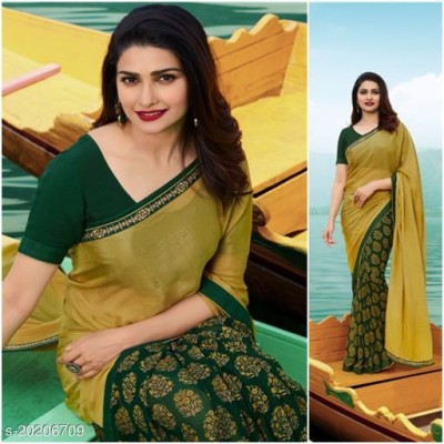 VIRHAN Embellished, Digital Print, Printed Bollywood Georgette, Chiffon Saree(Yellow)