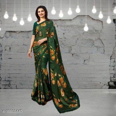 VIRHAN Embellished, Digital Print, Printed Bollywood Georgette, Chiffon Saree(Green)