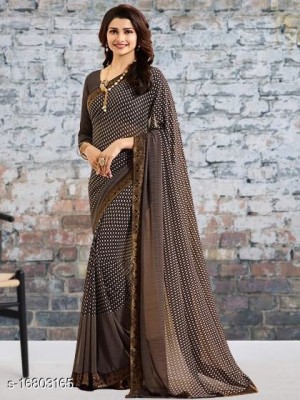 VIRHAN Embellished, Digital Print, Printed Bollywood Georgette, Chiffon Saree(Brown)