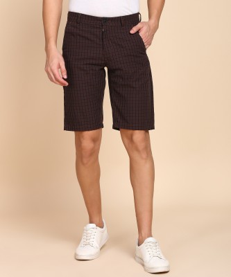 Peter England University Checkered Men Brown Regular Shorts