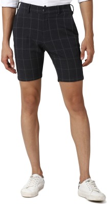 PETER ENGLAND Checkered Men Black Regular Shorts