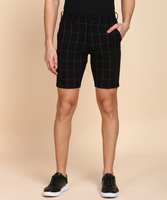 PETER ENGLAND Checkered Men Black Regular Shorts