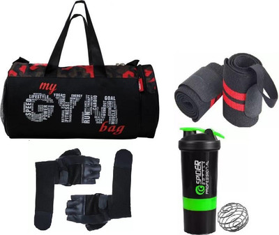 EMMKITZ sport gym bag with spider protein shaker with gym gloves and wrist support Fitness Accessory Kit Kit