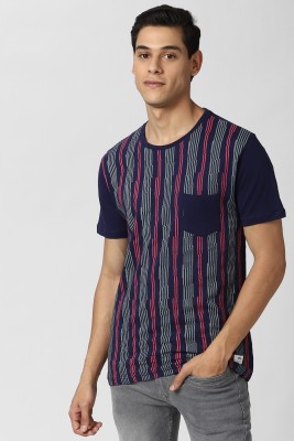 PETER ENGLAND Striped Men Round Neck Black T-Shirt