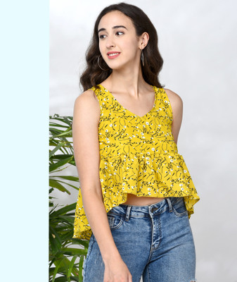Chimpaaanzee Casual Printed Women Yellow Top