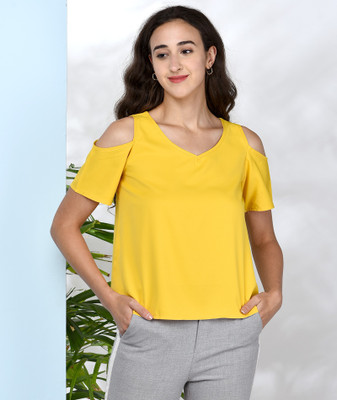 Chimpaaanzee Casual Solid Women Yellow Top
