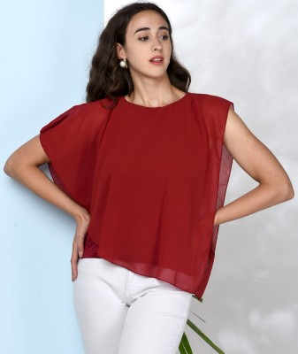 Chimpaaanzee Casual Solid Women Maroon Top