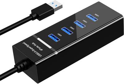 4 Port USB HUB SuperSpeed 3.0 High-Speed Multiport Slim USB Hub 1 feet Cable Length Adapter and Led Indicator Compatible for Pendrive, Mouse, Keyboards, Mobile, Tablet Travel Pin Apdator