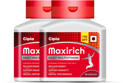 Cipla Maxirich Multivitamin Capsules with Nutrients, Antioxidants, Vitamins| Immunity(2 x 30 No)