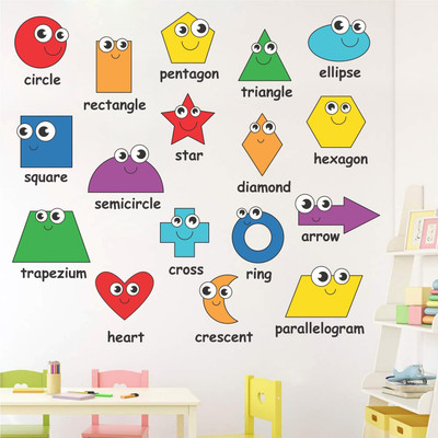 WALLPIK 110 cm Shapes Name - Kids - Learning - Education - School - Creative - Colorful - Wall Sticker - WP063 Self Adhesive Sticker(Pack of 1)