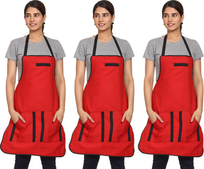 JMI Cotton Home Use Apron - Free Size(Red, Pack of 3)