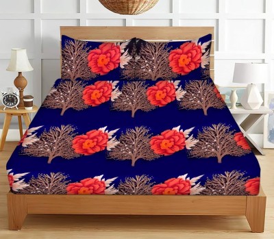 deersh collection 144 TC Polycotton Double Printed Flat Bedsheet(Pack of 1, Red, Blue)