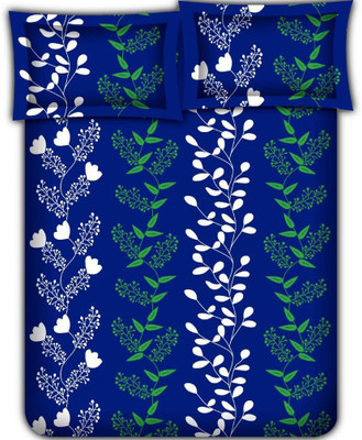 LOXICA 140 TC Polycotton Double 3D Printed Flat Bedsheet(Pack of 1, Navy Blue)
