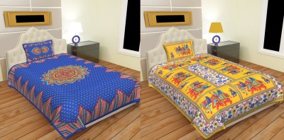 Indram 144 TC Cotton Single Printed Flat Bedsheet(Pack of 2, Multicolor)