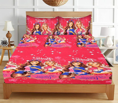 deersh collection Polycotton Double Flat 144 TC 3D Printed Bedsheet(Pack of 1, Pink, Blue, White)