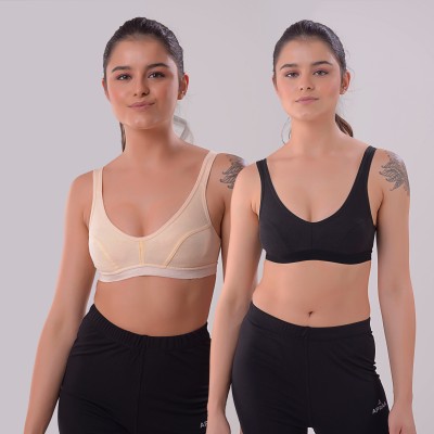 DRAXSTAR Sports AF-P-Deepa Women Sports Non Padded Bra(Beige, Black)