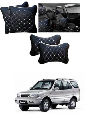 RONISH Black, White Leatherite Car Pillow Cushion for Tata(Rectangular, Pack of 4)
