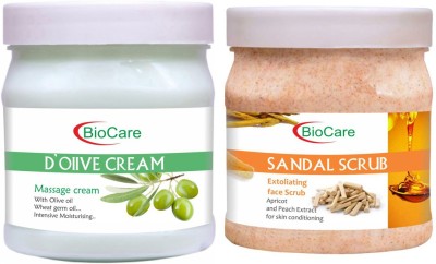 BIOCARE D Olive Cream 500ml With Sandal Scrub 500ml(2 Items in the set)