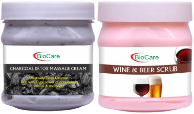 BIOCARE Charcoal Cream 500ml With Wine & Beer Scrub 500ml(2 Items in the set)