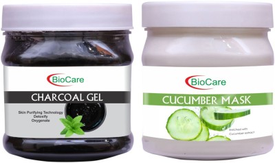 BIOCARE Charcoal Gel 500ml With Cucumber Mask 500ml(2 Items in the set)