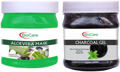 BIOCARE Aloevera Mask 500ml With Charcoal Gel 500ml(2 Items in the set)