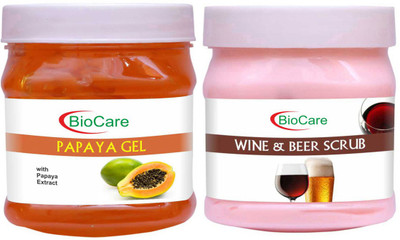 BIOCARE Papaya Gel 500ml With Wine & Beer Scrub 500ml(2 Items in the set)