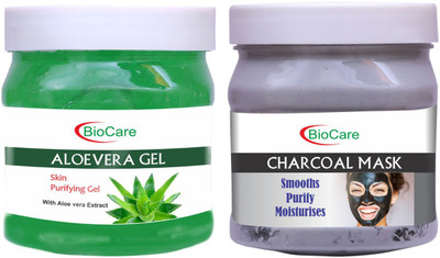 BIOCARE Aloevera Gel 500ml With Charcoal Mask 500ml(2 Items in the set)