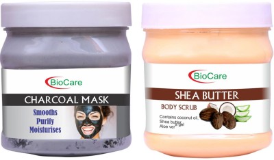 BIOCARE Charcoal Mask 500ml With Boicare Shea Butter Scrub 500ml(2 Items in the set)