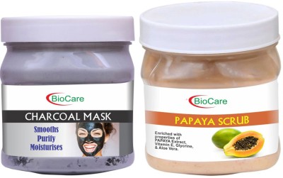 BIOCARE Charcoal Mask 500ml With Papaya Scrub 500ml(2 Items in the set)