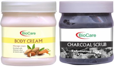 BIOCARE Body Massage Cream 500ml With Charcoal Scrub 500ml(2 Items in the set)