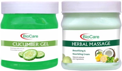 BIOCARE Cucumber Gel 500ml With Herbal Massage Cream 500ml(2 Items in the set)
