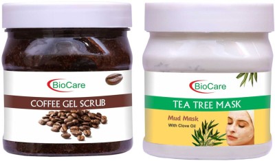 BIOCARE Coffee Gel Scrub 500ml With Tea Tree Mask 500ml(2 Items in the set)