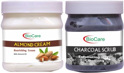 BIOCARE Almond Cream 500ml With Charcoal Scrub 500ml(2 Items in the set)