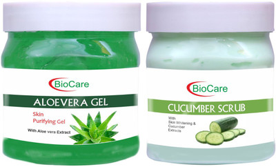 BIOCARE Aloevera Gel 500ml With Cucumber Scrub 500ml(2 Items in the set)