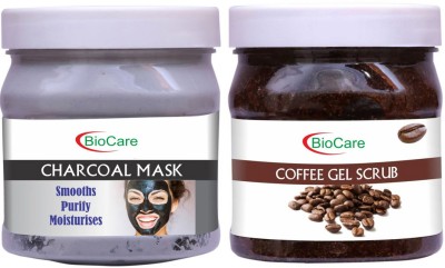 BIOCARE Charcoal Mask 500ml With Coffee Gel Scrub 500ml(2 Items in the set)