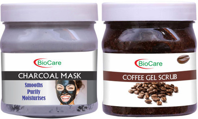 BIOCARE Charcoal Mask 500ml With Coffee Gel Scrub 500ml(2 Items in the set)