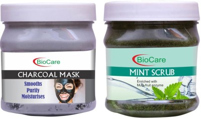 BIOCARE Charcoal Mask 500ml With Mint Scrub 500ml(2 Items in the set)